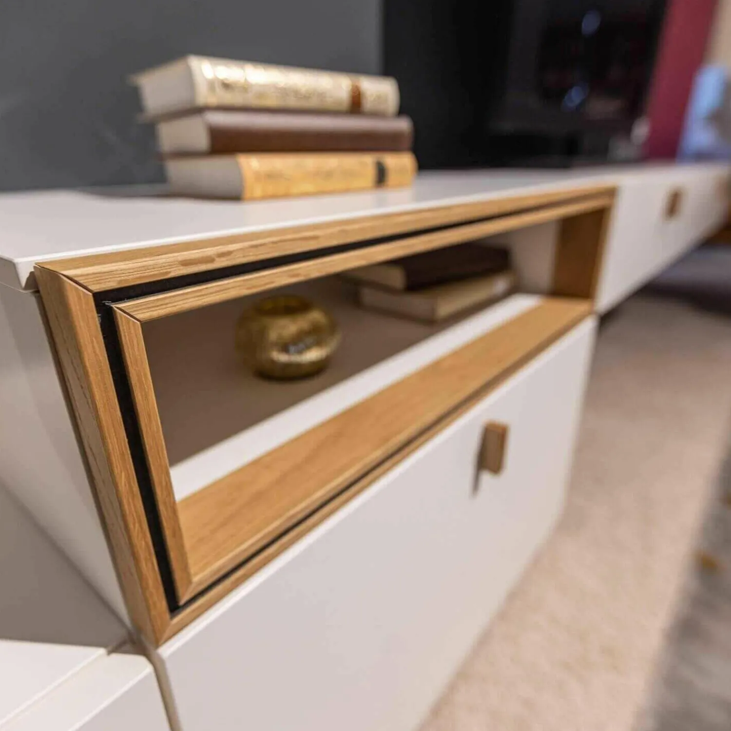 Global Wohnwände & Tv-Lowboards|Wohnwand Fablo Balkeneiche Bianco Weiß Matt mit Beleuchtung