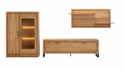 Natura Wohnwände & Tv-Lowboards|Wohnwand Farmingdale Light Eiche Natur Massiv Geölt mit Beleuchtung