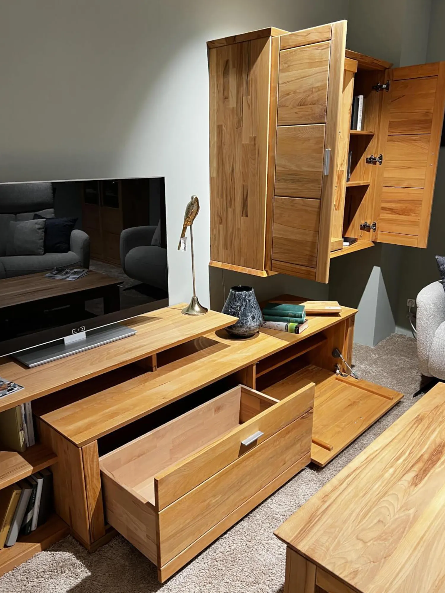 Global Wohnwände & Tv-Lowboards|Wohnwand Faro Plus Kernbuche Geölt Inklusive LED Beleuchtung Und Kabeldurchlass