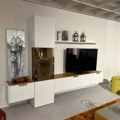 Hülsta Wohnwände & Tv-Lowboards|Wohnwand Fena Wohnen Lack Reinweiss Akzent Balkeneiche Mit Beleuchtung Und Funkfernbedienung