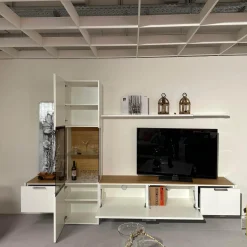 Hülsta Wohnwände & Tv-Lowboards|Wohnwand Fena Wohnen Lack Reinweiss Akzent Balkeneiche Mit Beleuchtung Und Funkfernbedienung