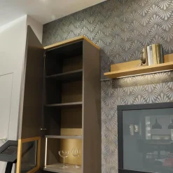 Rietberger Möbelwerke Wohnwände & Tv-Lowboards|Wohnwand Flair Rahmenfarbe Eiche Sand Lack Terra Grau Griff T8 Edelstahlfarbig Mit LED Beleuchtung