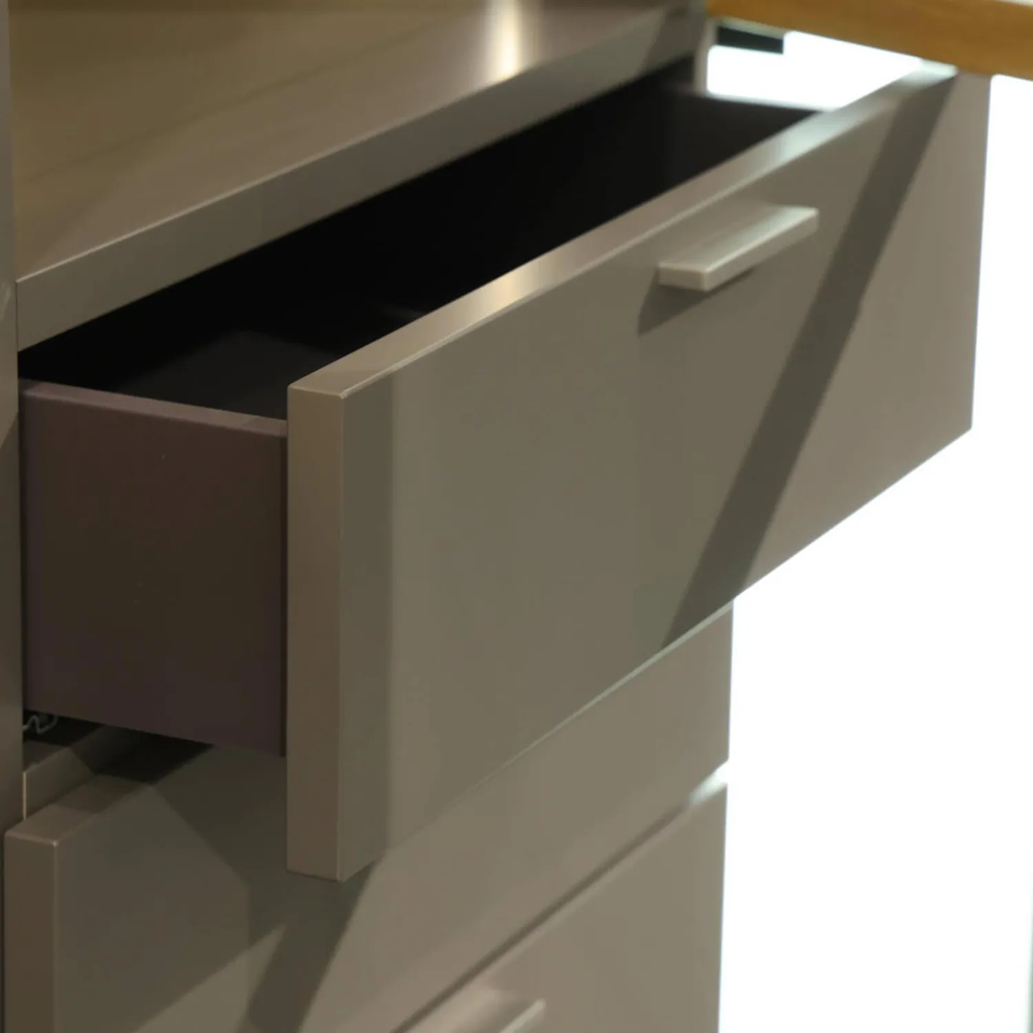 Rietberger Möbelwerke Wohnwände & Tv-Lowboards|Wohnwand Flair Rahmenfarbe Eiche Sand Lack Terra Grau Griff T8 Edelstahlfarbig Mit LED Beleuchtung