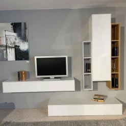 Sudbrock Wohnwände & Tv-Lowboards|Wohnwand Game Glattlack Verkehrsweiß Glattlack Steingrau Ethno Eiche