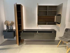 Hülsta Wohnwände & Tv-Lowboards|Wohnwand Gentis Lack HGL-Seidengrau eramik Storm Nero Kernnussbaum Naturstamm