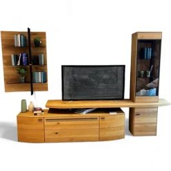 Musterring Wohnwände & Tv-Lowboards|Wohnwand Giulia Front Und Korpus Wildeiche Massiv Soft Gebürstet Vitrine Glas Optiwhite