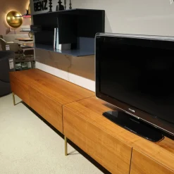 Presotto Wohnwände & Tv-Lowboards|Wohnwand I ModulART Lowbaord Nussbaum Canaletto Wandregal Blu Vinca Dunkelblau Rückwand Marmor Calacatta