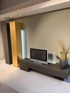 minottiitalia Wohnwände & Tv-Lowboards|Wohnwand Inpiedi Lack Interno Metall Gold Lack Coffee Braun Inklusive LED Beleuchtung