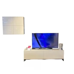 JOOP! Wohnwände & Tv-Lowboards|Wohnwand Joop Lack Kristallgrau Weiß Grau Kufen Metall Schwarz Inklusive Beleuchtung