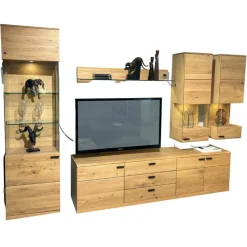 Musterring Wohnwände & Tv-Lowboards|Wohnwand Kanto Asteiche Massiv Griffe Lack J6 Schwarz Matt