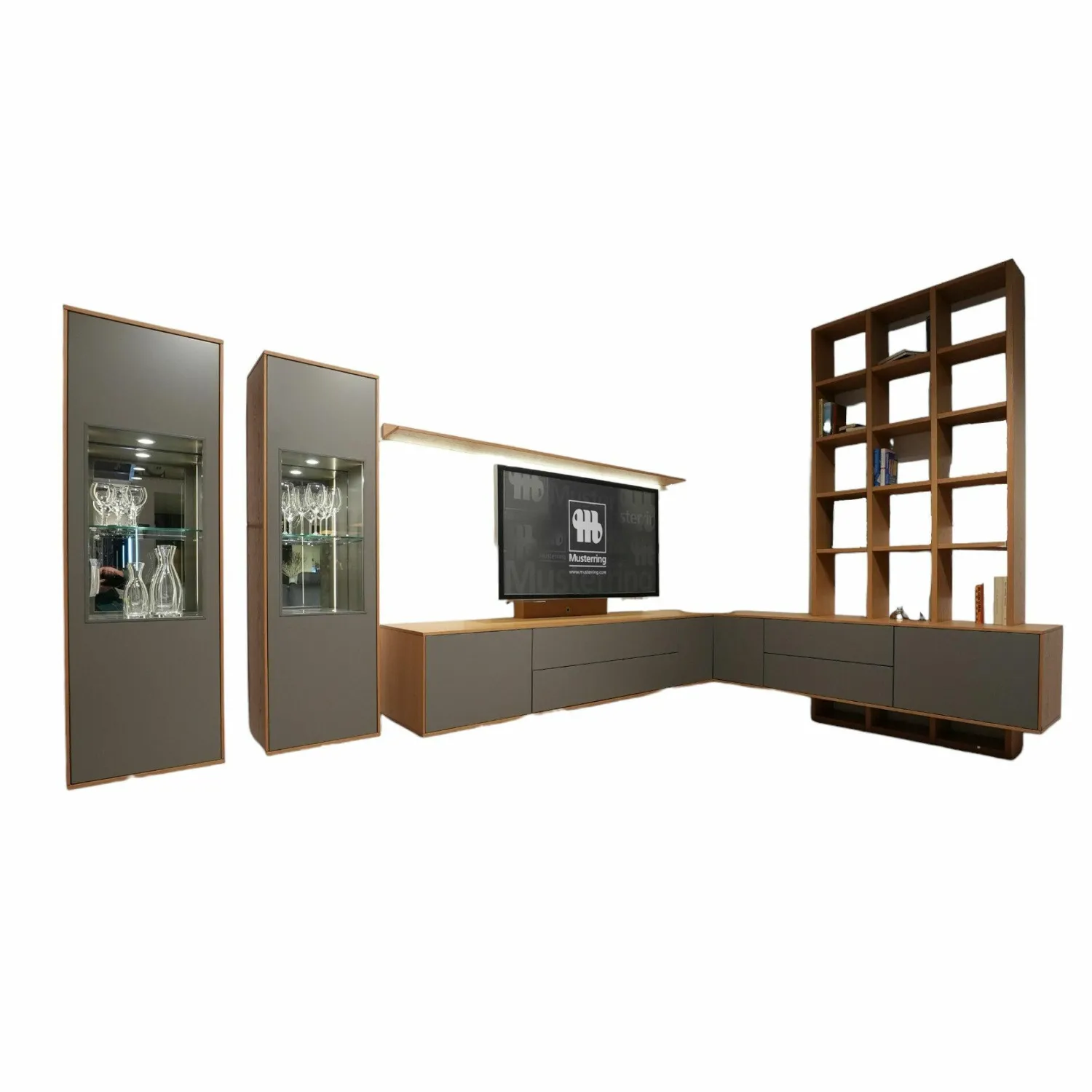 Musterring Wohnwände & Tv-Lowboards|Wohnwand Kara-Frame VZ Eiche Sand Lack Taupe mit TV-Halterung