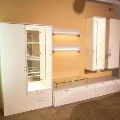 Musterring Wohnwände & Tv-Lowboards|Wohnwand Kira Korpus Und Front Lack Weiß Regale Lack Grau Mit LED-Beleuchtung