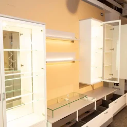 Musterring Wohnwände & Tv-Lowboards|Wohnwand Kira Korpus Und Front Lack Weiß Regale Lack Grau Mit LED-Beleuchtung