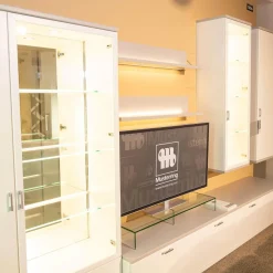 Musterring Wohnwände & Tv-Lowboards|Wohnwand Kira Korpus Und Front Lack Weiß Regale Lack Grau Mit LED-Beleuchtung