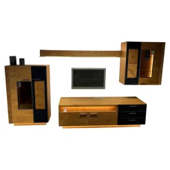 Schröder Franz Wohnwände & Tv-Lowboards|Wohnwand Kitzalm Solid Plus K050 Kernasteiche Natur Furniert Gebürstet Akzentglas Schiefer Grau Inklusive Beleuchtung