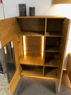 Schröder Franz Wohnwände & Tv-Lowboards|Wohnwand Kitzalm Solid Plus K050 Kernasteiche Natur Furniert Gebürstet Akzentglas Schiefer Grau Inklusive Beleuchtung