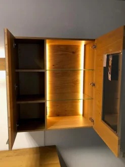 Schröder Franz Wohnwände & Tv-Lowboards|Wohnwand Kitzalm Solid Plus K050 Kernasteiche Natur Furniert Gebürstet Akzentglas Schiefer Grau Inklusive Beleuchtung