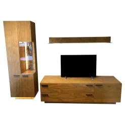 Schröder Franz Wohnwände & Tv-Lowboards|Wohnwand Kitzalm Solid Plus K050 Kernasteiche Natur Furniert Gebürstet Akzentglas Schiefer Grau Inklusive Beleuchtung