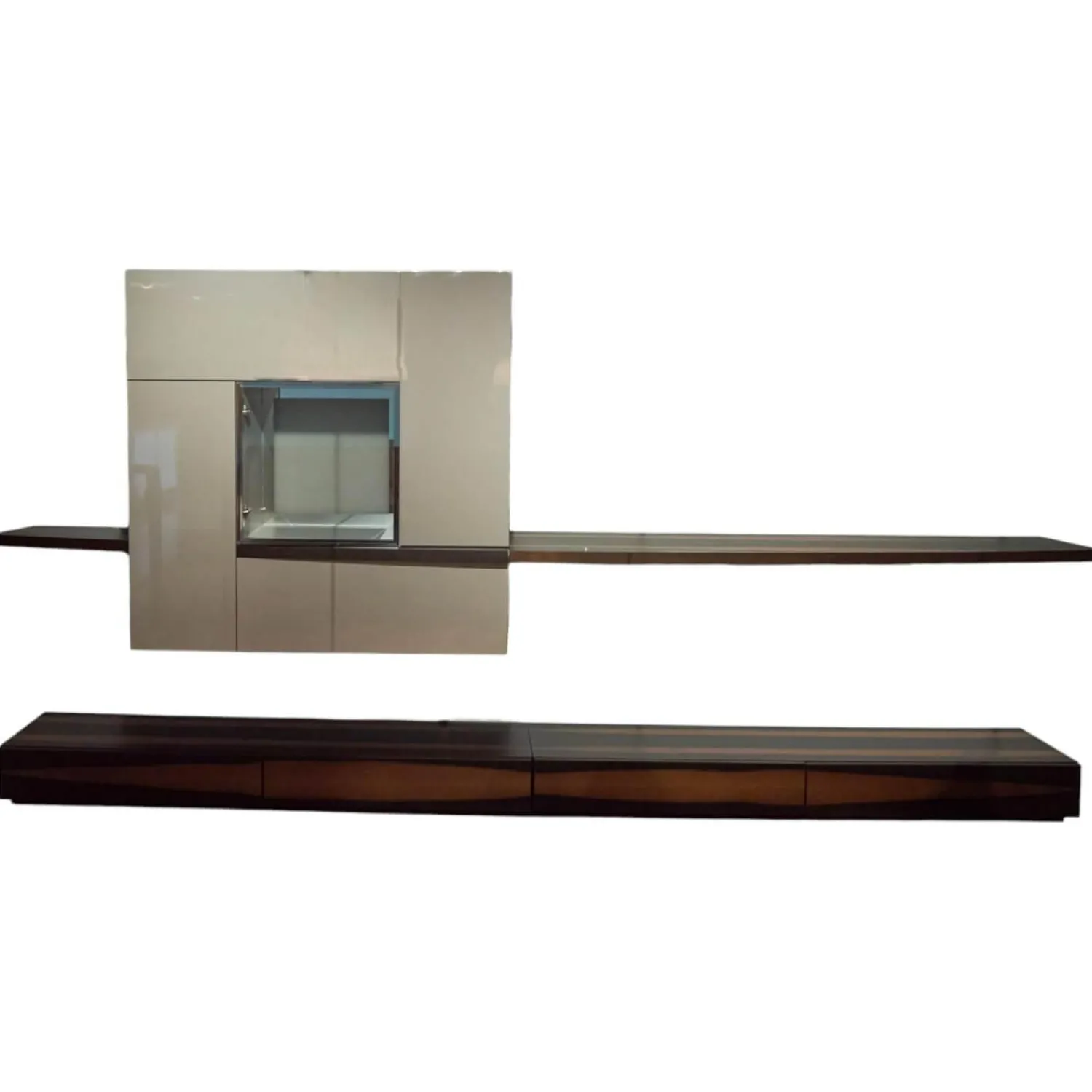 Gwinner Wohnwände & Tv-Lowboards|Wohnwand Lack Hochglanz Grau Räuchereiche Inklusive Beleuchtung