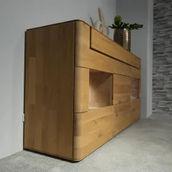 Decker Wohnwände & Tv-Lowboards|Wohnwand Lavaro Wildeiche Bianco Massiv Geölt Mit Sideboard Und Beleuchtung Ohne Fernseher