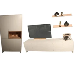 Rietberger Möbelwerke Wohnwände & Tv-Lowboards|Wohnwand Lennon Lack Weiß Absetzung Kristallbuche