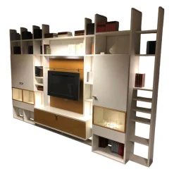 IRO Wohnwände & Tv-Lowboards|Wohnwand Leto Lack Weiß Wildeiche Furniert mit Beleuchtung