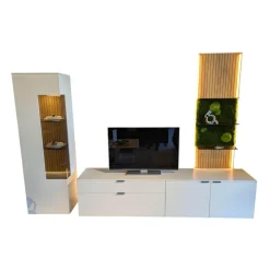 Gwinner Wohnwände & Tv-Lowboards|Wohnwand Linera Lack Seidenmatt Weiß Akzente Wildeiche Natur Mit LED Beleuchtung