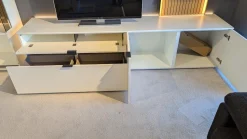 Gwinner Wohnwände & Tv-Lowboards|Wohnwand Linera Lack Seidenmatt Weiß Akzente Wildeiche Natur Mit LED Beleuchtung