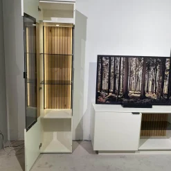 Gwinner Wohnwände & Tv-Lowboards|Wohnwand Linera Seidenmatt Weiß Wildeiche Natur Moos