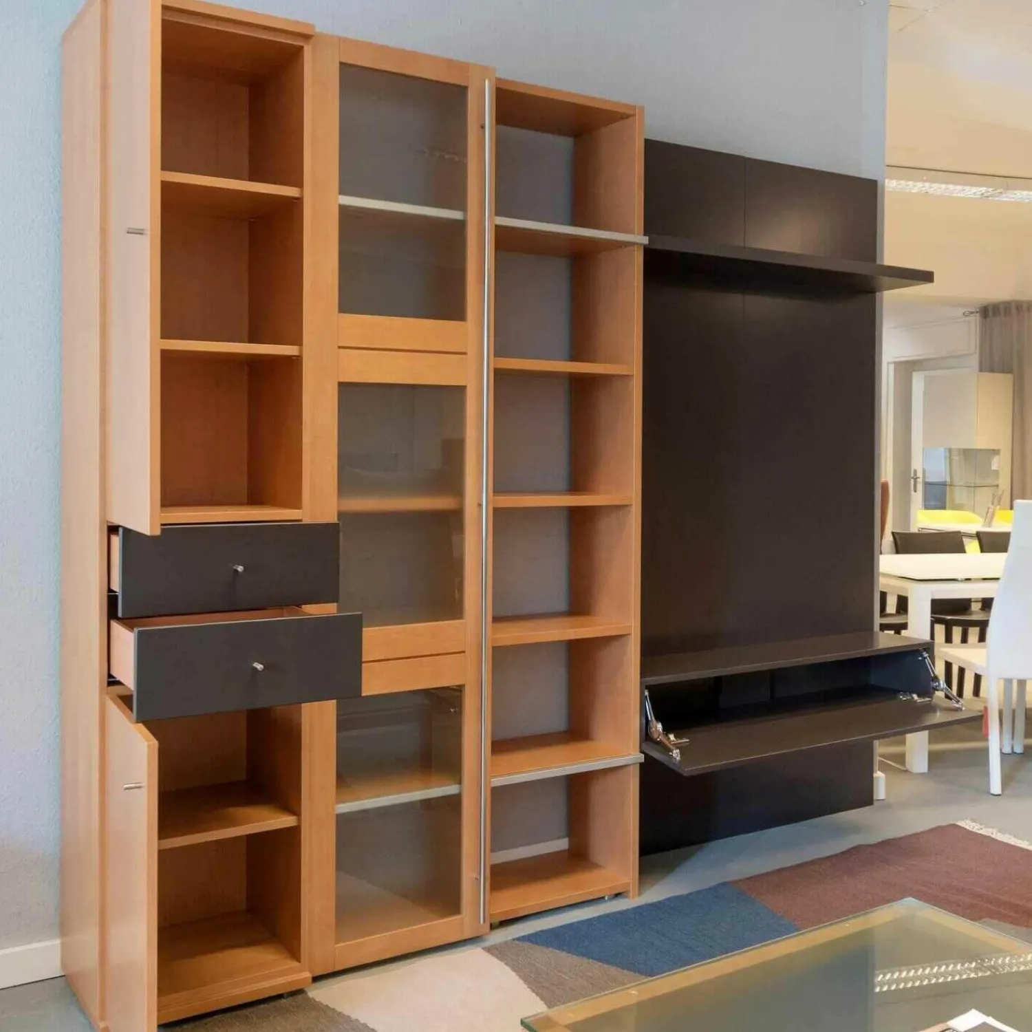 Gruber & Schlager Wohnwände & Tv-Lowboards|Wohnwand Logo Lack Schiefer Ahorn Birnbaum