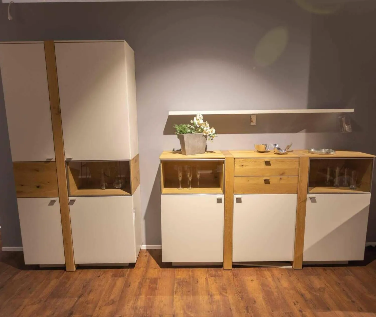 Venjakob Wohnwände & Tv-Lowboards|Wohnwand LS 043016 Albero Sideboard Vitrine Lack Weiß Matt Santanaeiche