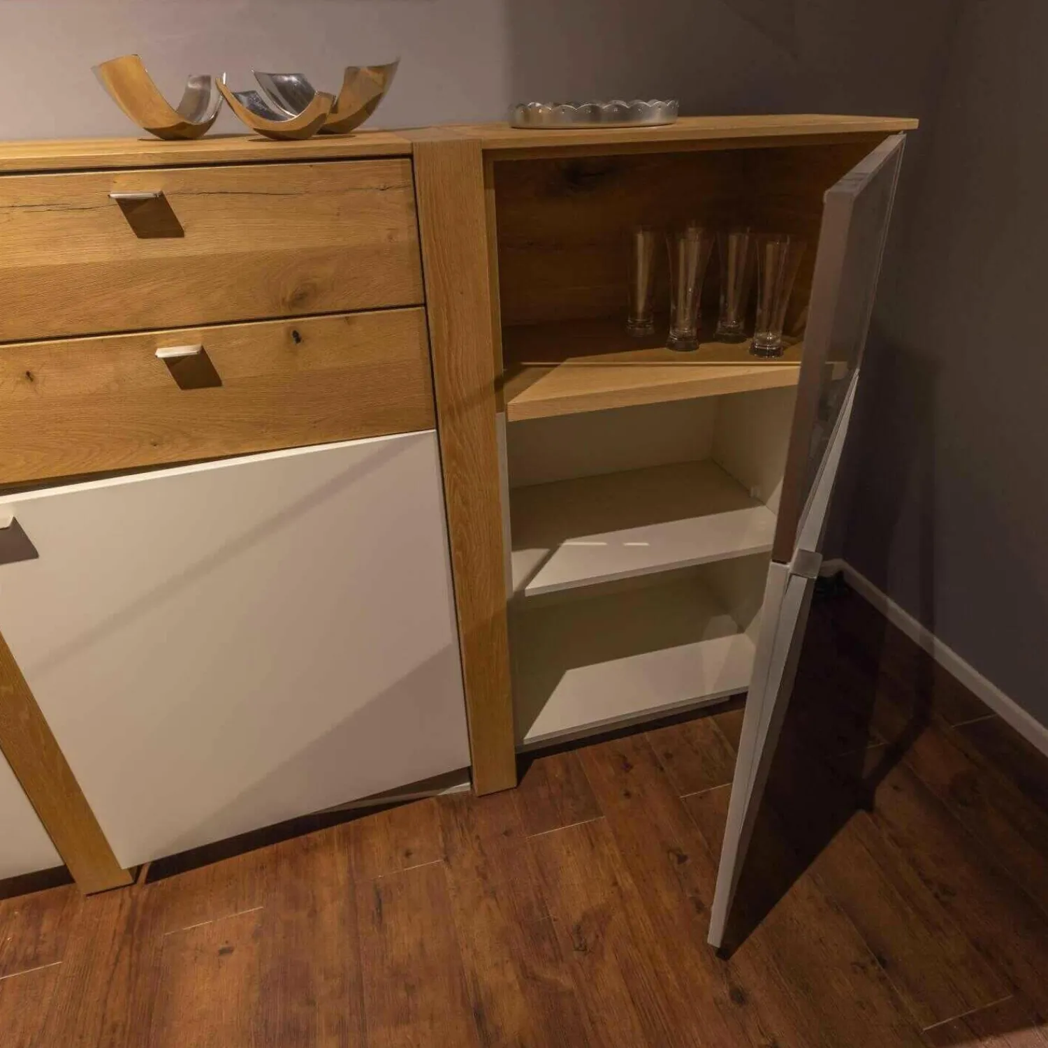 Venjakob Wohnwände & Tv-Lowboards|Wohnwand LS 043016 Albero Sideboard Vitrine Lack Weiß Matt Santanaeiche