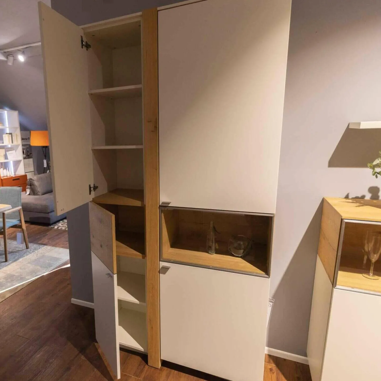 Venjakob Wohnwände & Tv-Lowboards|Wohnwand LS 043016 Albero Sideboard Vitrine Lack Weiß Matt Santanaeiche