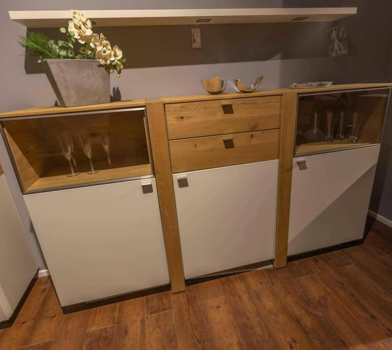 Venjakob Wohnwände & Tv-Lowboards|Wohnwand LS 043016 Albero Sideboard Vitrine Lack Weiß Matt Santanaeiche