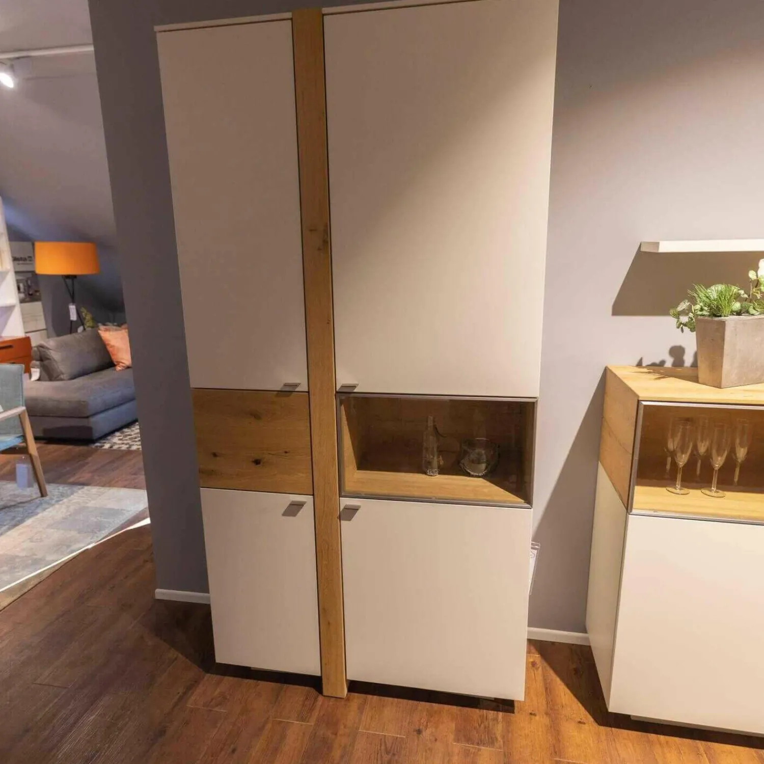 Venjakob Wohnwände & Tv-Lowboards|Wohnwand LS 043016 Albero Sideboard Vitrine Lack Weiß Matt Santanaeiche