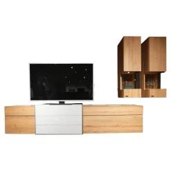 Die Hausmarke Wohnwände & Tv-Lowboards|Wohnwand Media Design 580004-352 Asteiche Hell Massiv Lichtgrau Braun