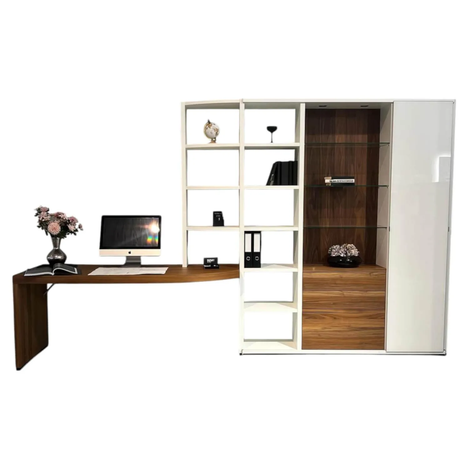 Hülsta Wohnwände & Tv-Lowboards|Wohnwand Mega-Design Lackbeschichtung Weiß Furniert Kernnussbaum