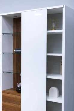 Hülsta Wohnwände & Tv-Lowboards|Wohnwand Mega-Design Lackbeschichtung Weiß Furniert Kernnussbaum