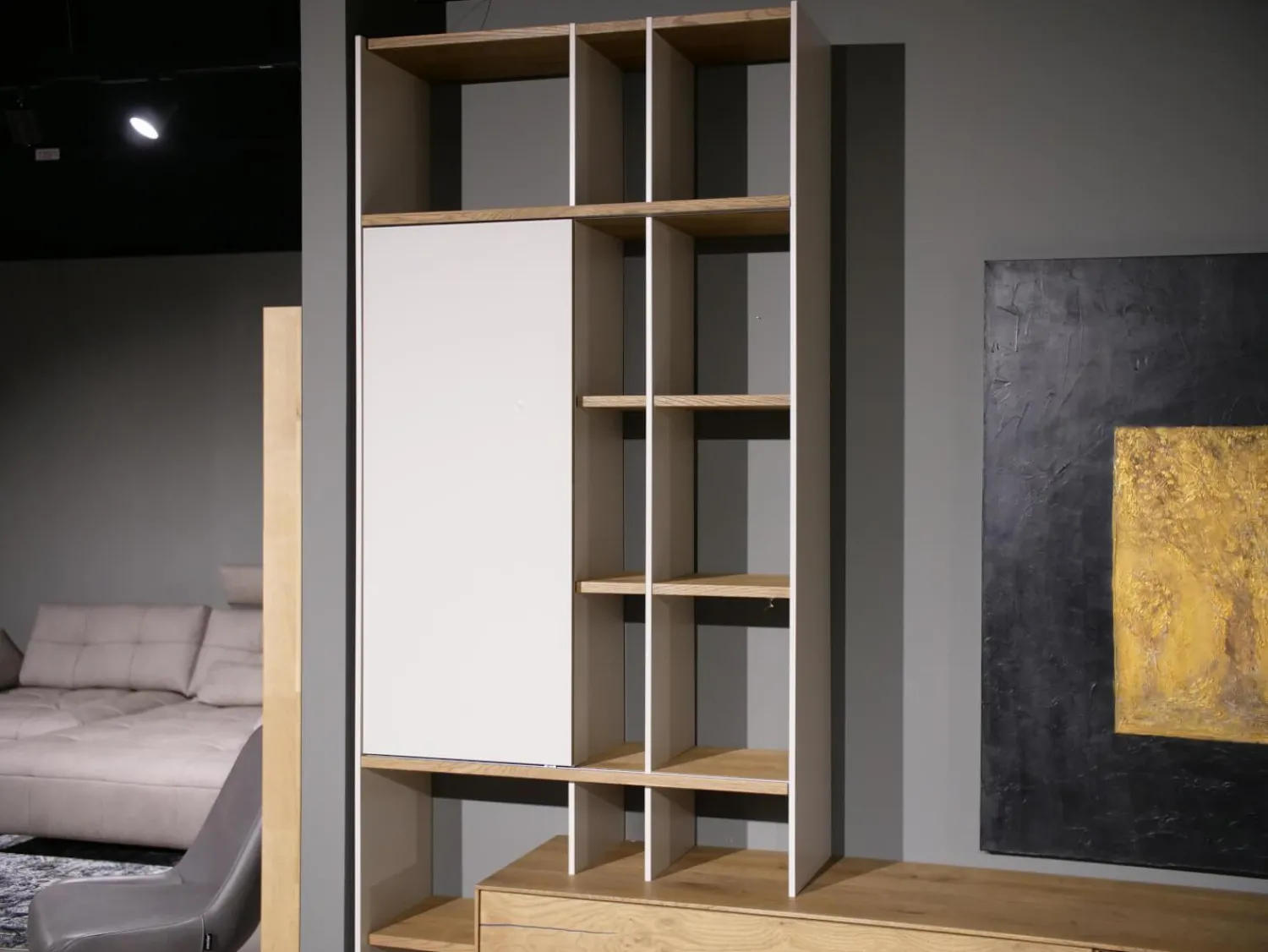 Contur Wohnwände & Tv-Lowboards|Wohnwand Mileto Asteiche Glas Lichtgrau