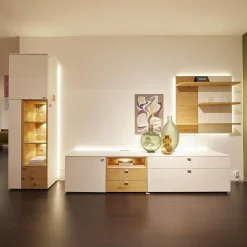 Schöner Wohnen-Kollektion Wohnwände & Tv-Lowboards|Wohnwand Mino Lack Kristallweiß Matt Akzente Wildeiche Hell Soft Gebürstet Geölt Inklusive Beleuchtung Und Kabeldurchlass