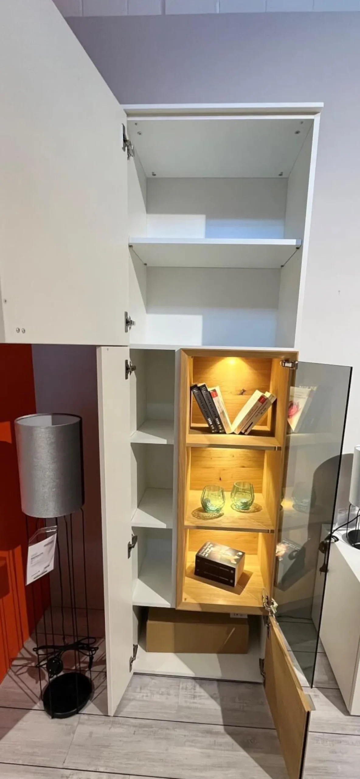 Schöner Wohnen-Kollektion Wohnwände & Tv-Lowboards|Wohnwand Mino Lack Kristallweiß Matt Akzent Wildeiche Hell Soft Gebeizt Und Geölt inkl. Glastür Für Vitrine Parsolglas Mit LED-Beleuchtung