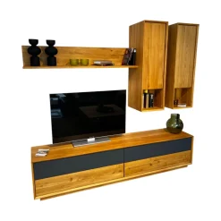 Natura Wohnwände & Tv-Lowboards|Wohnwand Missoula Eiche Geölt Glas Anthrazit Inklusive LED Beleuchtung Und Trafo