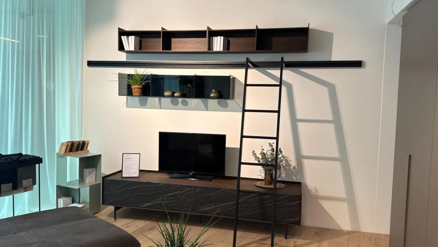 San Giacomo Wohnwände & Tv-Lowboards|Wohnwand Mit Sideboard Cabaret Front Schwarz Korpus Eiche Element Domino Glas Schwarz Element Domino Eiche