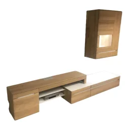 Decker Wohnwände & Tv-Lowboards|Wohnwand Modell Laguna Ausführung Eiche Bianco Massiv Weiß mit Zubehör und Beleuchtung