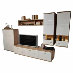 Stralsunder Möbelwerke Wohnwände & Tv-Lowboards|Wohnwand Multiplan Wildeiche Dekot Front Weiß Hochglanz