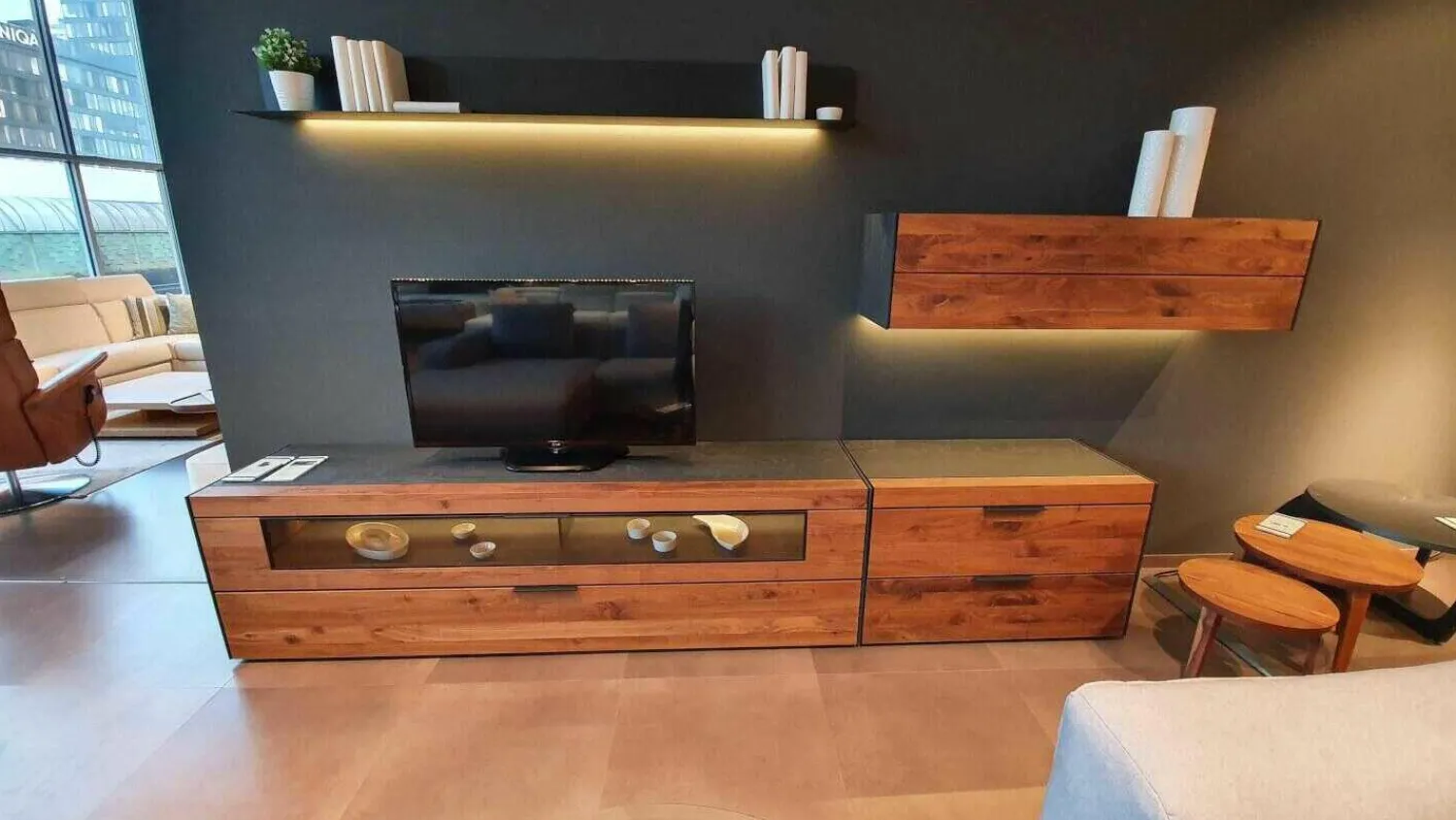 Hartmann Wohnwände & Tv-Lowboards|Wohnwand Nea Nussbaum Eiche Anthrazit