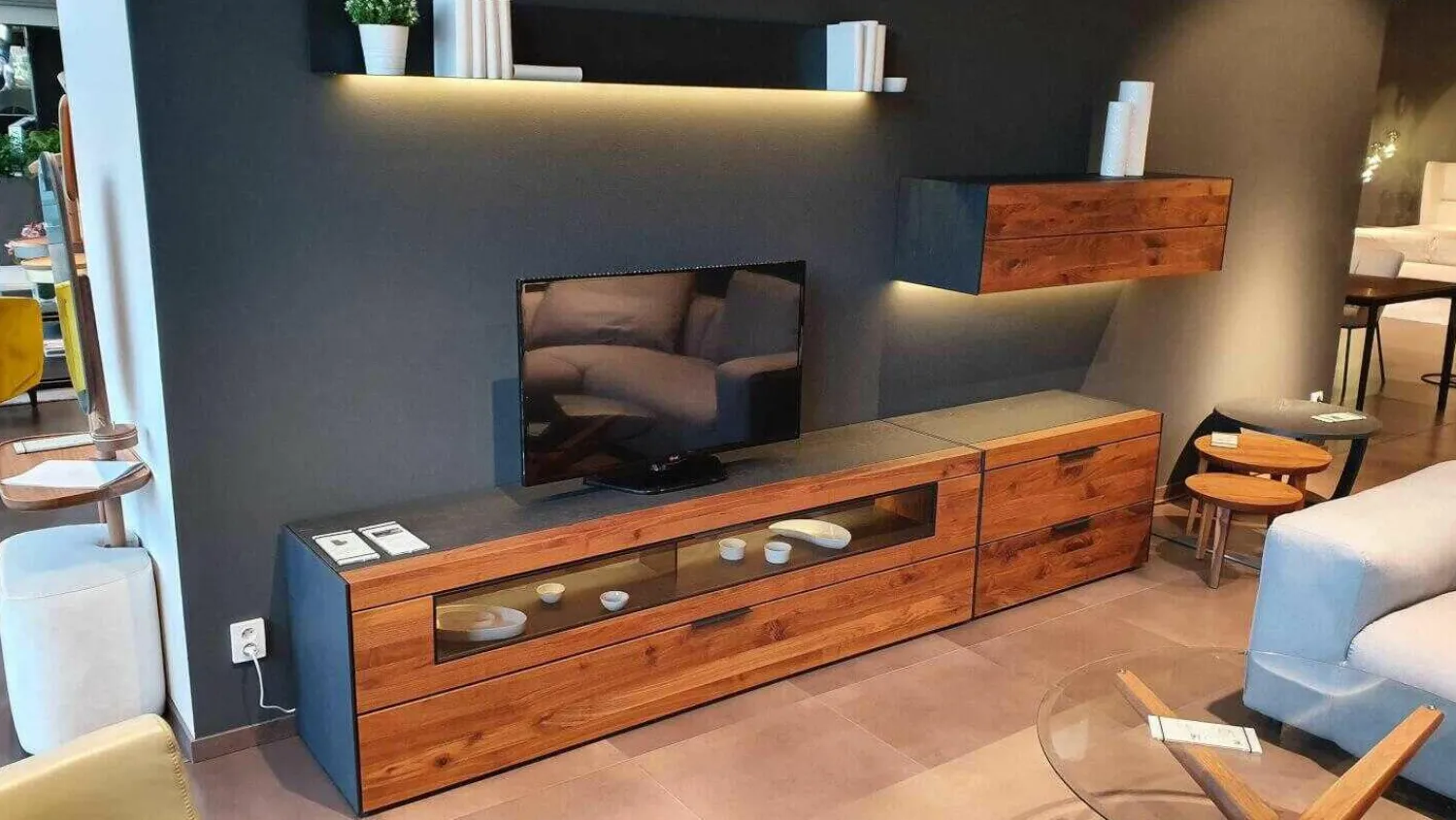 Hartmann Wohnwände & Tv-Lowboards|Wohnwand Nea Nussbaum Eiche Anthrazit