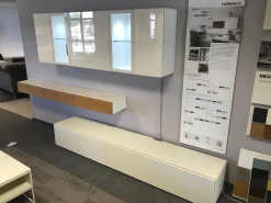 Hülsta Wohnwände & Tv-Lowboards|Wohnwand Neo Lack Weiß Front Hochglanzweiß Und Natureiche Grifflos Push To Open Beschlag Mit Beleuchtung