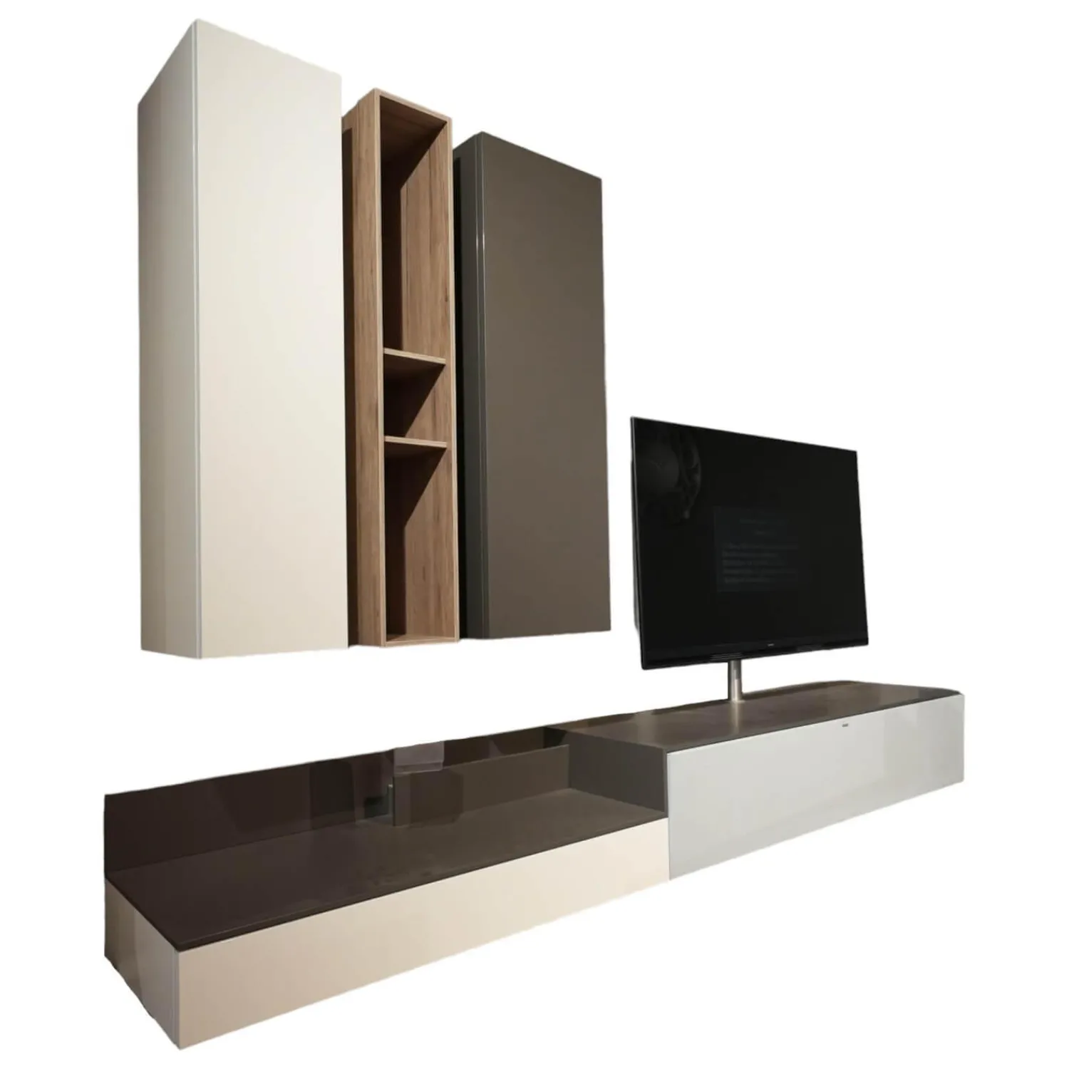 Spectral Smart Furniture Wohnwände & Tv-Lowboards|Wohnwand Next Lack Snow Weiß Silver Silber Und Granit Grau Holz Natural Oak Mit Soundsystem Ohne Fernseher