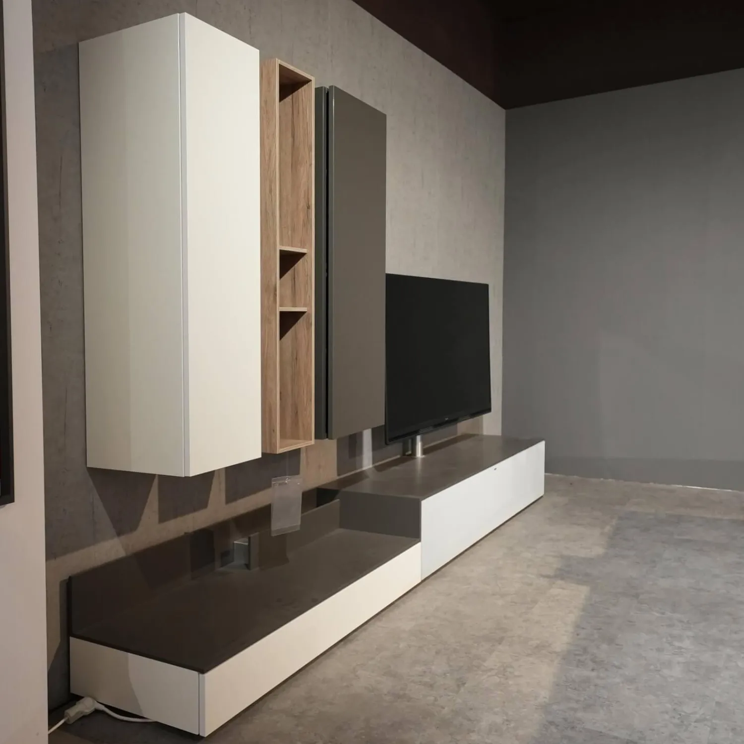 Spectral Smart Furniture Wohnwände & Tv-Lowboards|Wohnwand Next Lack Snow Weiß Silver Silber Und Granit Grau Holz Natural Oak Mit Soundsystem Ohne Fernseher